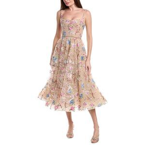 Bronx And Banco Womens  Mademoiselle Embroidered Midi Dress, Gold